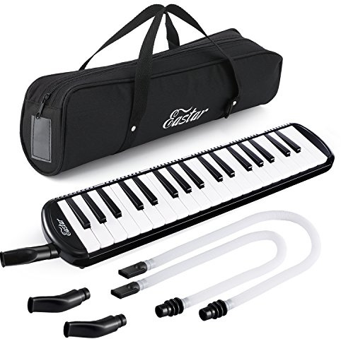 Eastar 37 Key Melodica Instrument with Mouthpiece Air Piano Keyboard, Carrying Bag, Black