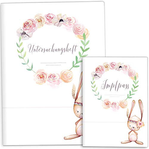 OLGS U-Heft und Impfpasshüllen Set Cute Boho | Hochwertige Untersuchungsheft Hülle & Impfpasshülle schöne Geschenkidee (Uhefthüllen ohne Personalisierung, Hase)