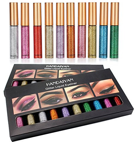 Set di 10 eyeliner colorati, liquidi e glitterati, a lunga durata, impermeabili, lucidi e metallizzati, kit per il makeup