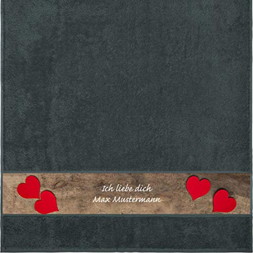 Manutextur Duschtuch mit Namen - personalisiert - Motiv Liebe - Herz - viele Farben & Motive - Dusch-Handtuch - anthrazit - Größe 70x140 cm - persönliches Geschenk mit Wunsch-Motiv und Wunsch-Name