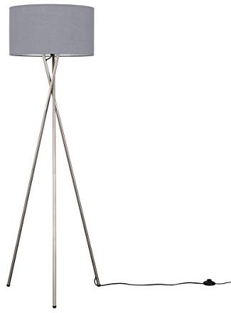 MiniSun | Modern Brushed Chrome Floor Lamp with a Dark Grey Shade | Floor Lamps & Torchieres, Home Décor & Improvement Essential | Includes 6W GLS Bulb [3000K Warm White]