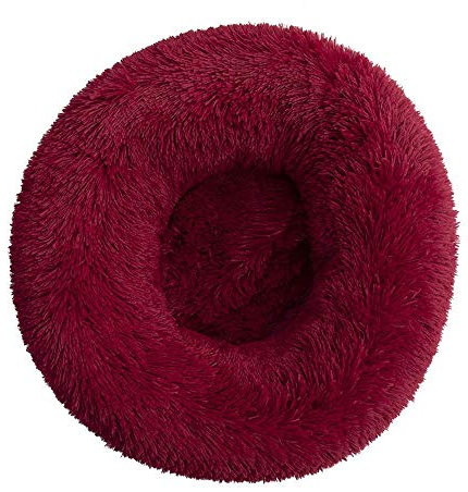 Uteruik Haustierbett für Hunde und Katzen, weiches Plüschkissen, rundes Bett für Katzen und kleine Hunde, 50 cm, 1 Stück (Rotwein)