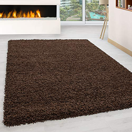 Ayyildiz Exquisiter Hochflor-Teppich - Weich, Flauschig und Pflegeleicht, Rundes Design für EIN Gemütliches Wohnzimmer Ambiente, Premium Shaggy Flokati Teppich, Größe:140 x 200 cm, Farbe:Braun