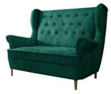 MOEBLO Ohrensofa 2 Sitzer Sofa Garnitur Stoff Samt (Velour) Glamour Wohnlandschaft Chesterfield - Kros (Grün (Monolith 37))