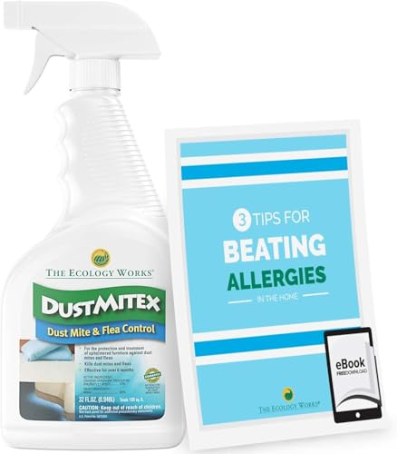 The Ecology Works DustmiteX Spray (32 oz) - Removes Dust Mites, Fleas & Reduces Allergies, Gentle Hypoallergenic Formula for Fabric, Furniture, Pet Bedding & More