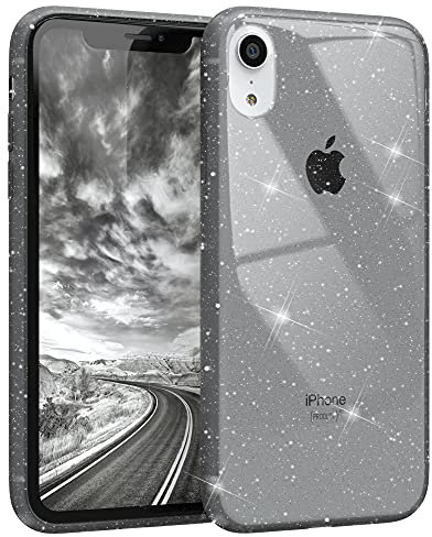 EAZY CASE Hülle kompatibel mit iPhone XR Schutzhülle mit Glitzer, Handyhülle, Schutzhülle, Back Cover mit Glitter, TPU/Silikon, Transparent/Durchsichtig, Anthrazit