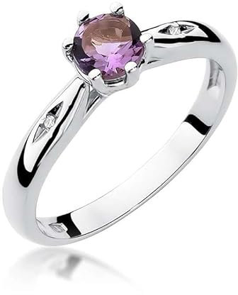 Damen Ring 585 14k Gold Weißgold echt Amethyst Edelstein Diamanten Brillanten