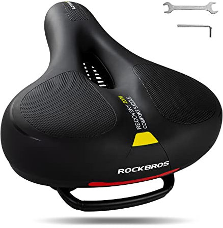ROCKBROS Sella Bici Comoda in Gel, Sella Ergonomica per MTB Bicicletta, Sellino Morbido Traspirante, Uomo Donna, con Strisce Riflettenti Posteriori, 22 * 26cm, Accessori Bike
