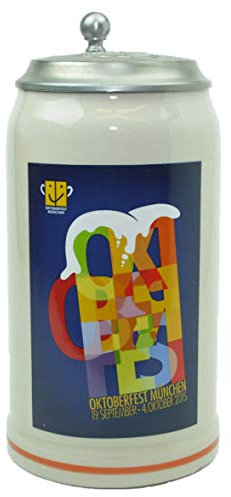 Steinfixx® - Boccale originale Oktoberfest 2015 con coperchio in peltro e certificato I Boccale dell'anno I Wiesnkbrocg I