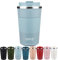 SUNTQ Kaffeebecher to go Thermo aus Edelstahl - Thermobecher mit Gummierte Manschette Doppelwand Isoliert - Kaffeetasse mit Auslaufsicherem Deckel Wiederverwendbar 510ml Himmel Blau