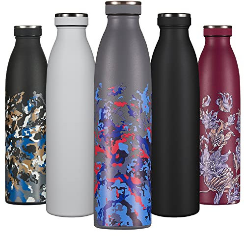 B2DO Bouteille d'eau Isotherme 750ml Gris Rouge | Gourde métallique réutilisable acier inoxydable à double paroi sous vide |Gourde isotherme de sport anti-fuite| Idée cadeau original femmes et hommes