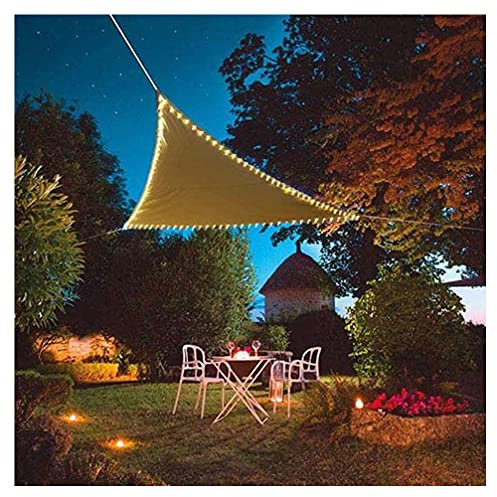 YZU Toldo Triangular Impermeable con Luces LED, 95% UV Protección Tela Oxford Respirable Vela de Sombra para Patio Jardín Terraza Piscina, Beige,3x3x3m