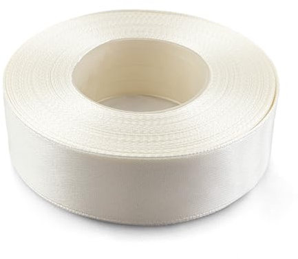 Netuno - 1 ruban de satin - 25 mm x 32 m - Couleur écru clair - Ruban décoratif en tissu - Pour travaux manuels, décoration de mariage, emballage cadeau
