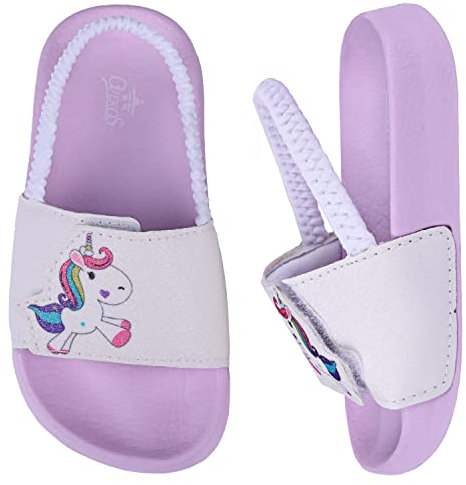 Youecci Ciabatte da Spiaggia per Bambini Pantofole da Bagno per Ragazzi Ragazze Scarpe da Piscina Estive da Spiaggia Sandali Unisex per Interni All'aperto Unicorno Viola 25 EU