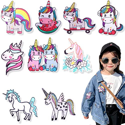 9 Stück Aufbügelflicken Einhorn, Patches Zum Aufbügeln Kinder, für DIY Kleidung Bügel Flicken