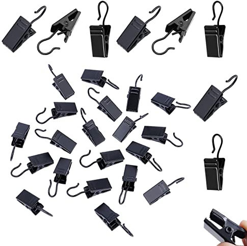 60 Stück Vorhang Clips Gardinen Metall Klammern mit Haken Edelstahl Clips Haken für hängende Lichterketten Gardinen Fotos und Hause Dekoration, Schwarz