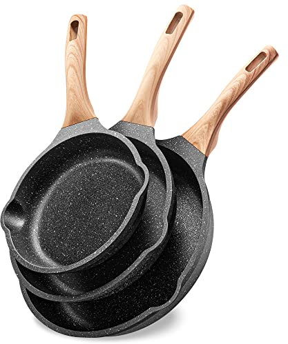 YIIFEEO - Juego de sartenes antiadherentes, juego de sartenes de granito con 100% libre de PFOA y PTFE, sartenes de inducción para tortilla de huevo para cocina, juego de utensilios de cocina, juego