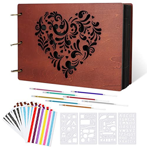 Fotoalben Scrapbooking-Erinnerung Fotoalbum aus Holz, Fotoalbum zum Scrapbook 100 Seiten, DIY Hochzeitsalbum Fotoalbum Personalisiert mit Zubehör, Geschenk Fotobuch für Baby, Hochzeitstag,Valentinstag