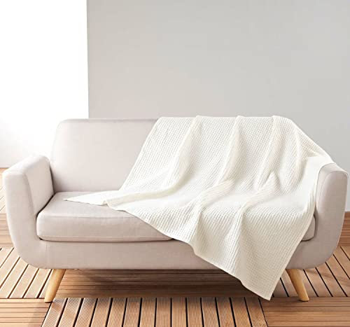 Arinosa Plaid Kuscheldecke Baumwolle Sofadecke cremeweiß Waffelmuster 125x150 cm