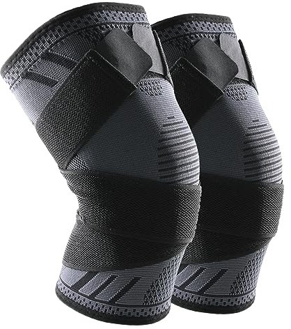 Goosom Kniebandage (2er Pack) Kniestütze Kompression mit Einstellbarem Druck-Riemen Knieschoner Rutschfest für Laufen, Basketball, Crossfit, Sport, Fitnessstudio K51 L