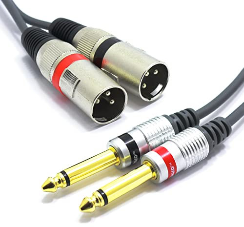 VITALCO 2x XLR Macho a 2x Jack 6.3 Mono 3m Cable Audio Adaptador XLR de 3 Pines a Doble Jack 6.35 TS conectores estéreo Divisor de Audio 3-pin Cable de Micrófono