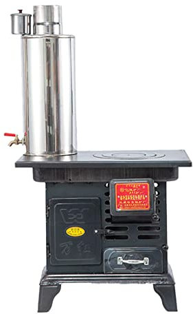 YYUINU Estufa De Leña De Hierro Fundido con Ahorro De Energía, Estufa De Leña para Cocinar Sin Humo, Control Manual De La Llama, Horno Integrado, Depósito De Agua Caliente De Acero Inoxidable,L-C