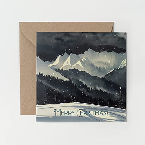 1 x Grußkarte – Frohe Weihnachten Berge Schnee Winter Ski Kunst Geschenk #0063