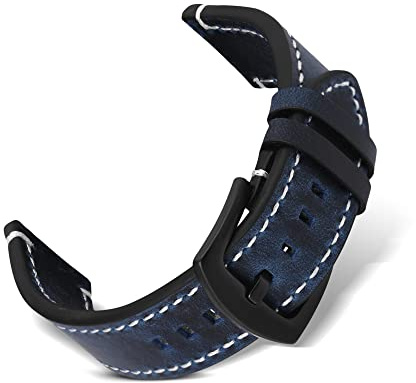 RoYiio Leder Uhrarmband 18mm/20mm/22mm/24mm (Armband 24mm - Blau) | Retro, Edelstahlschnalle, Weich, Bequem, Uhrenarmband mit Schnellverschluss, für Herren Damen, für Beruf/Freizeit/Täglichen