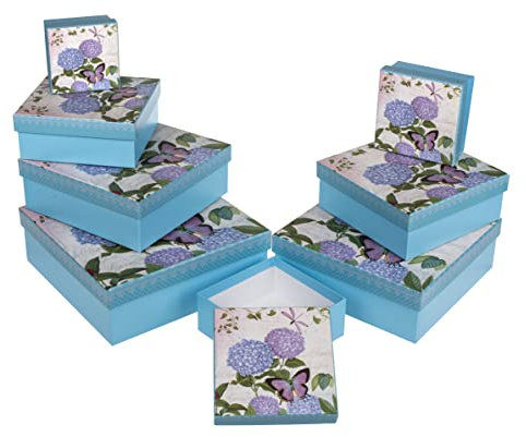 8-teiliges Set Geschenkschachteln Geschenkboxen Geschenkkarton, 8 Stück Geschenkkartonage Boxenset Weihnachten Geburtstag Hochzeit, ca. 22,5 x 22,5 x 8 cm (Hellblau mit Schmetterling & Blumen)