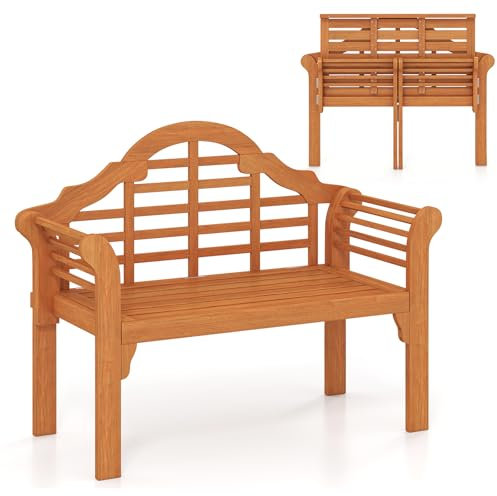 COSTWAY Banc de Jardin Pliable en Bois en Acacia avec Dossier Haut, Banquette de Jardin Exterieure 2 Places avec Accoudoirs Charge 360KG, pour Patio Cour Balcon, 123 x 54 x 96cm