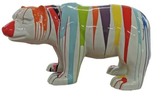Casa Padrino Luxus Designer Dekofigur Bär Weiß/Bunt 100 x H. 60 cm - Große Wetterbeständige XXL Deko Skulptur - XXL Deko Figur - XXL Tierfigur - Luxus Deko XXL Figuren
