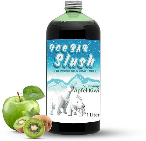 ICE Bär Sirup AZO FREI | 1 Liter Flasche | Konzentrat für Slushy Getränke Maker Eis Slushmaschinen Eismaschinen 1:5 bis 1:20 (Apfel Kiwi)