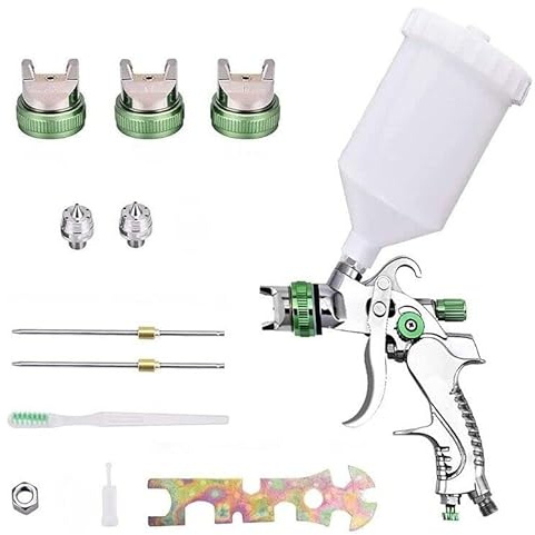Pistola a Spruzzo per Verniciare HVLP Aerografo ad Aria Compressa con 3 Ugelli intercambiabili da 1,4mm 1,7mm 2,0mm Serbatoio 600ML Pistola Spray per Verniciatura