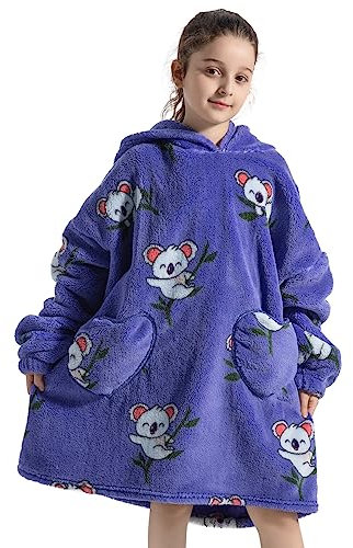 Ksnnrsng Kinder Tragbare Decken Übergroße Hoodie Sweatshirt Decken für Jungen Mädchen Teenager, Pullover Kapuzenpullover Oversized Tragbare Decke Weich Bequeme warmes (Koala, 7-13 Jahre)