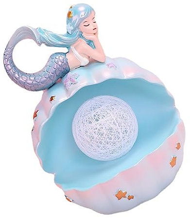 TOYANDONA Nautische Statue LED Meerjungfrau Nachtlicht Vintage Schreibtischlampe Kinderzimmer Nachtlampe Thema Ornament Mädchen Display Blau USB Kunstharz Kinder