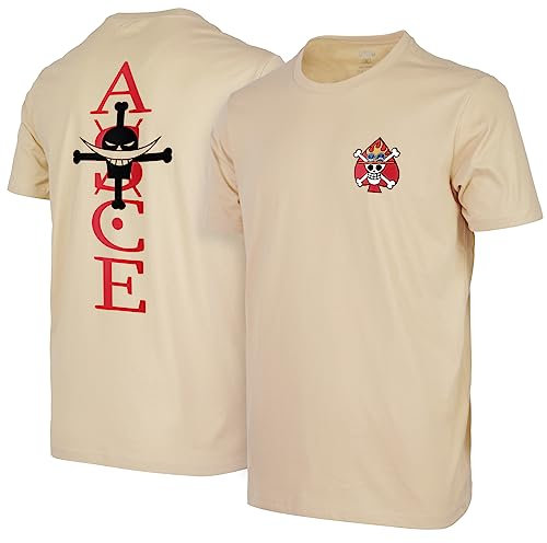 GMYG One Luffy Piece Pirates Whitebeard Ace Japonais Anime Graphique Tee Premium 100% Coton Homme/Femme T-Shirt Pattern（Beige,S