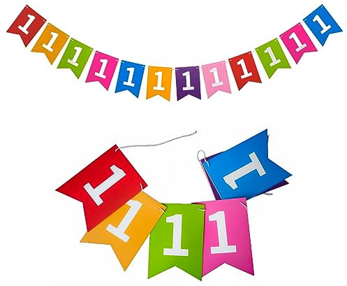 Girlande 1. Geburtstag: Farbenfrohe Girlande zum ersten Geburtstag - 12 Flaggen mit großer 1 Deko1 Jahr Kindergeburtstag – Einschulung - Jungen und Mädchen 1. Platz