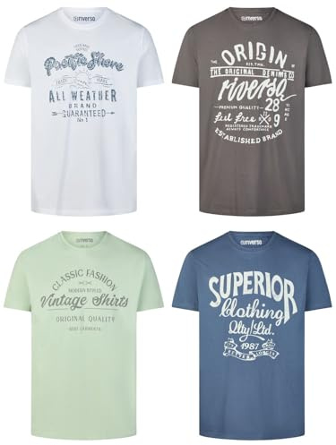 riverso Tshirt Herren Baumwolle Regular Fit RIVLeon 4er Set Pack Rundhals Kurzarm Sommer Tee Shirt Print, Größe:S, Farbe:Farbmix 34