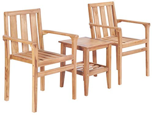 Homgoday 3-TLG. Bistroset Sitzgruppe Balkonmöbel Gartenmöbel Set Stühle und Tisch Essgruppe Gartengarnitur Balkonset für Hof Garten Terrasse und Balkon Teak Massiv