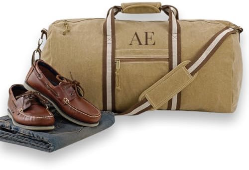 Cocholate Bolsa Fin de Semana - Bolsa de Lona - Regalos para Hombres (58x30x30 cm) Bordado y Personalizado con Tus Iniciales (Beige)