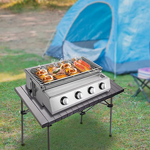 4 Burners Barbacoa de gas para barbacoa, sin humo, acero, barbacoa de acero inoxidable, parrilla de gas de propano, parrilla de gas inoxidable, parrilla de mesa para gastro, tamaño 558 x 232 mm