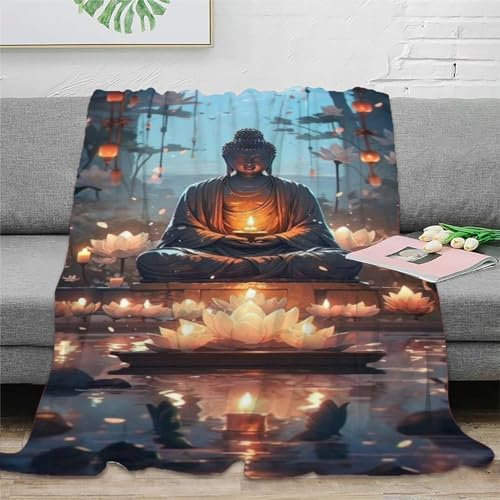 Buddha Decke Super Weiche Leichte Flanell Fleece Decke Für Bett Couch Sofa, Ganzjährig Warme Kuschelige Plüsch Mikrofaser Decke 60x80inch(150x200cm)