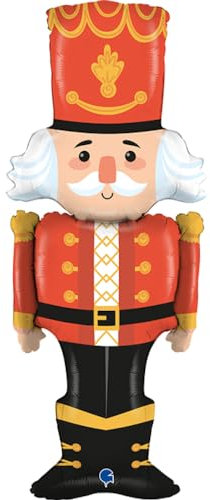 Grabo palloncino schiaccianoci rosso made in italy. palloncino natale e feste nutcrucker rosso, in foil con cannuccia per gonfiarlo. palloncini colorati 40x107cm