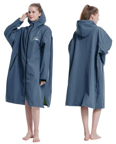 Oksun Waterproof Changing Robe for Adult,Windproof Long Sleeve Swimming Oversized Poncho Coat Surf Beach Robe with Hooded (S-M, Navy)