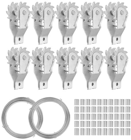 Electric Fence Wire Strainer, 10PCS Heavy Duty Inline Tensioners with 200 FT Galvanised Rope and 50 Aluminum Sleeves, Wire Ratchet Tensioner for Electric Fence, Farm Fence