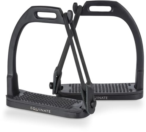 Equinate Sicherheitssteigbügel Wakefield 12cm Schwarz Matt - Mit Anti-Rutsch Trittfläche aus Gummi - Steigbügel für Erwachsene und Kinder - Entlastet die Fußgelenke - 2 Stück