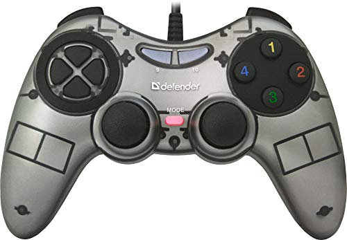 Defender Wired Gamepad für PC Zoom, USB, Xinput, 10 Tasten, 2 Mini-Joysticks, grau