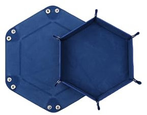 Würfelteller, Würfeltablett Klappbar Hexagon PU Leder Samt Halter für Dungeons and Dragons RPG Spiele - Faltbares Sechseck-Würfelspiel-Tablett (Blau)