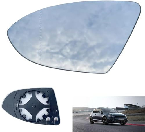 ShnminEU Spiegelglas für Golf 7 Links Beheizbar OEM:V-W 5G0857521 / 4060G01 für Golf 7 Außenspiegel Konvex Fahrerseite Beheizbar Asphärisch mit Trägerplatte Klar Beheizt Ersatzspiegel Außenspiegel