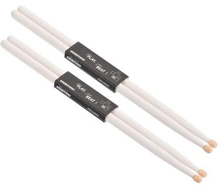 QUARKZMAN 2 Paar Drumstick 5A Ahornholz Schlagzeug Sticks mit Rutschfestem Griff Weiß Klassischer Drumstick Holzspitze für Schlagzeug Musikinstrument Percussion
